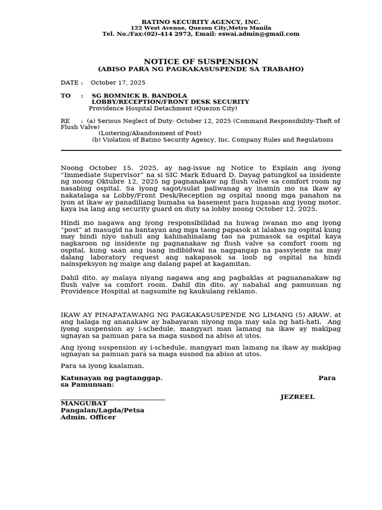 R Notice of Suspension Explain PHI BANDOLA | PDF