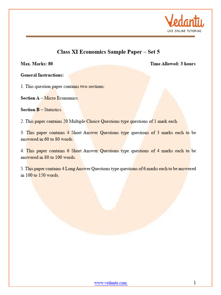 Class XI Economics Sample Paper Set 5 | PDF | Demand | Elasticity ...