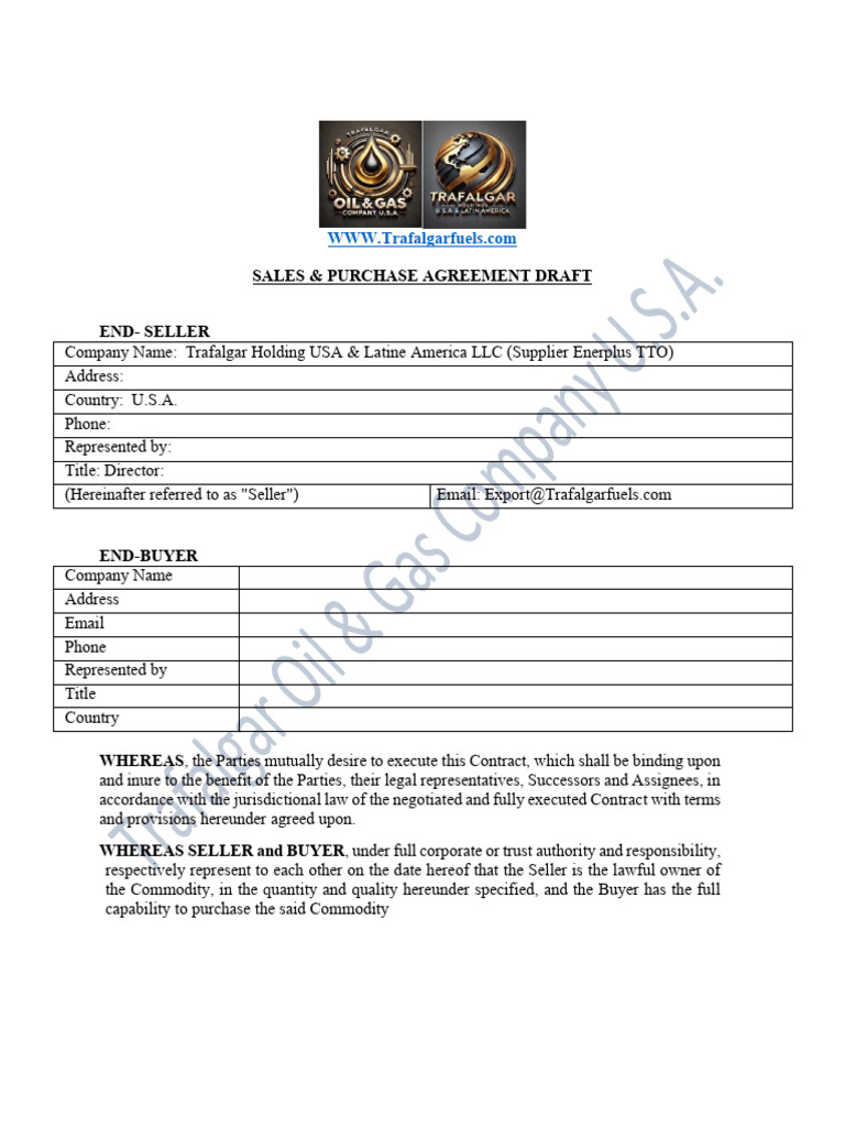 Sample Draft Contract For View by Trafalfgar Oil and Gas Company 2 | PDF