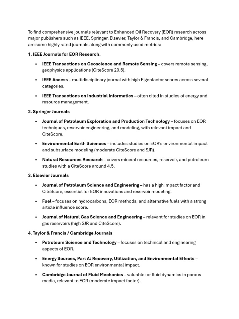 To Find Comprehensive Journals Relevant to Enhanced Oil Recovery | PDF ...