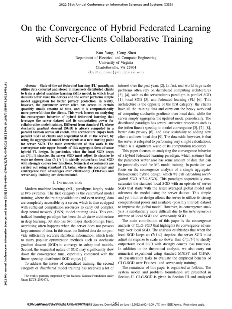 Hybrid Federated Learning Convergence Analysis | PDF | Statistical ...