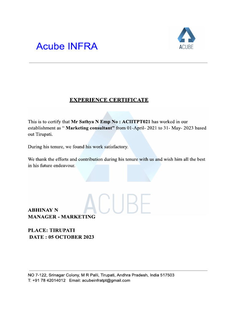 Experience Letter | PDF