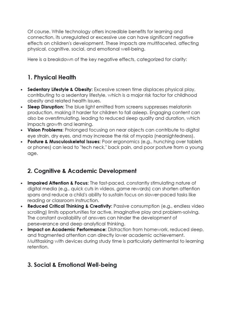 Negative Effects of Technology on Kids | PDF | Cyberbullying | Psychology