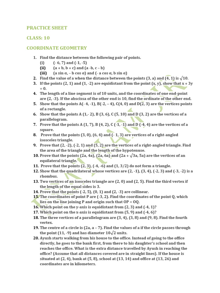 Coordinate Geometry Practice Sheet | PDF | Triangle | Euclidean Geometry