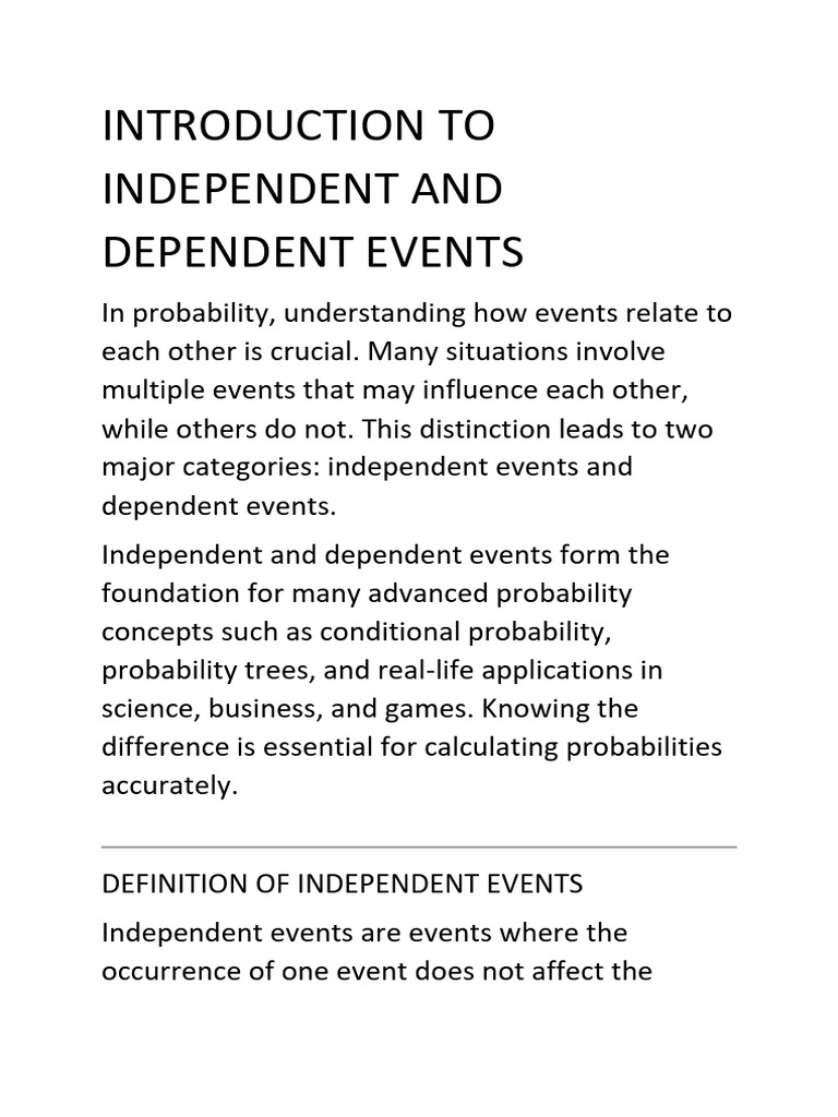 Independent vs. Dependent Events Explained | PDF | Probability | Odds