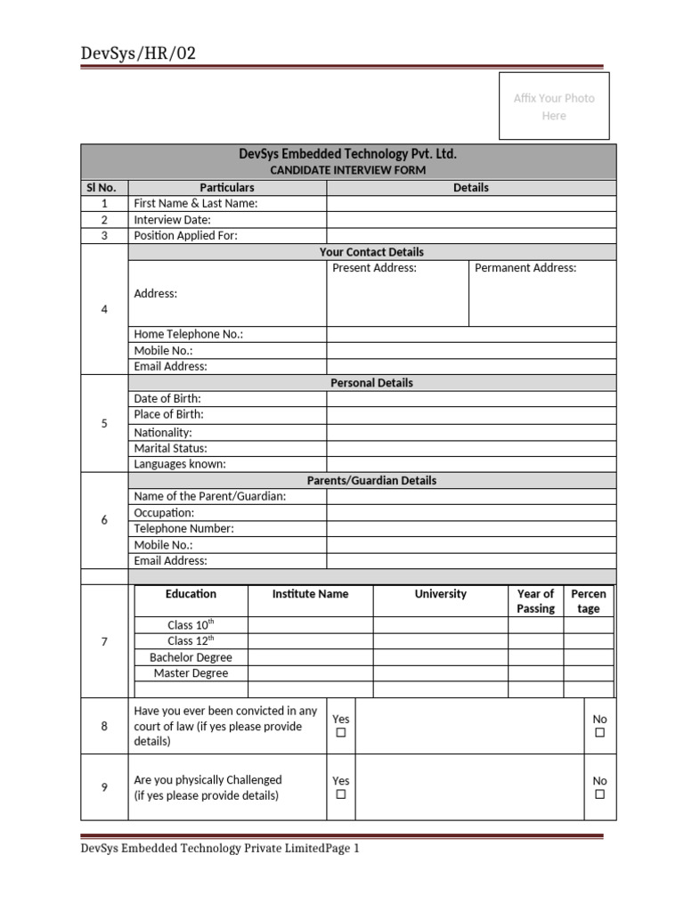 Candidate Interview Form Template | PDF