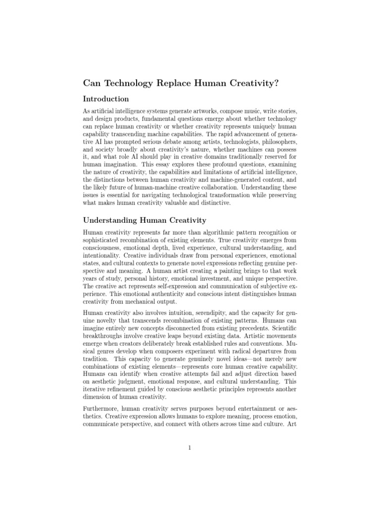 Technology Replace Human Creativity | PDF | Intelligence (AI ...
