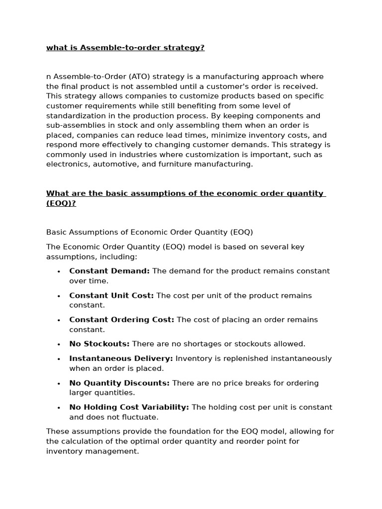 Assemble-to-Order Strategy Explained | PDF | Supply Chain | Operations ...