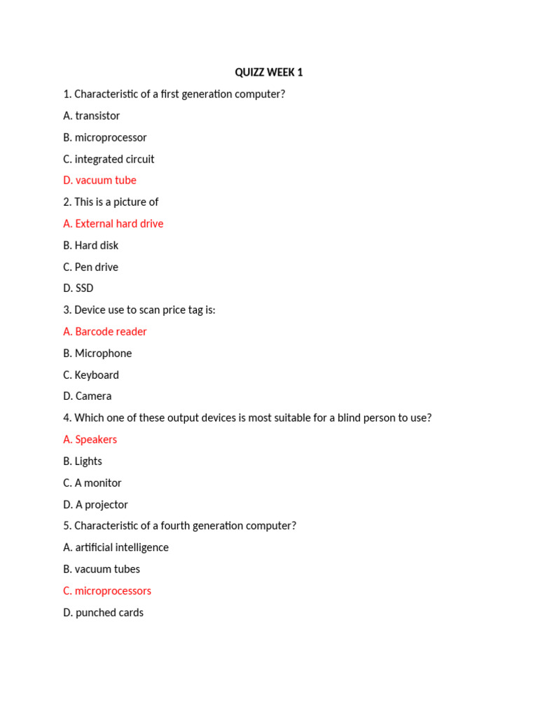 Computer Basics Quiz Week 1 | PDF | Computer Data Storage | Random ...