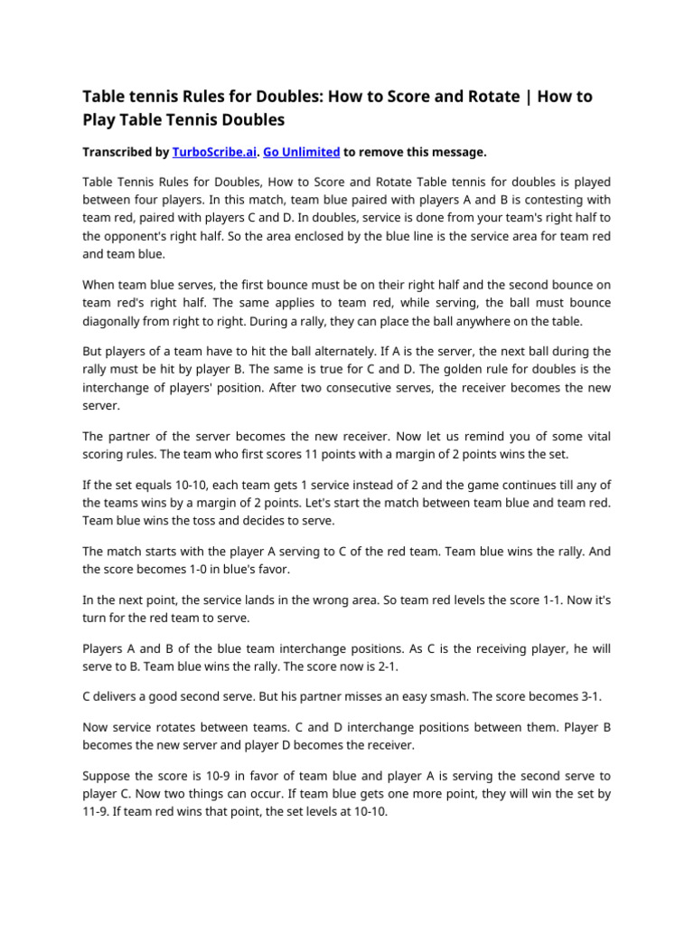 Doubles Table Tennis Rules & Scoring Guide | PDF | Table Tennis | Sport ...