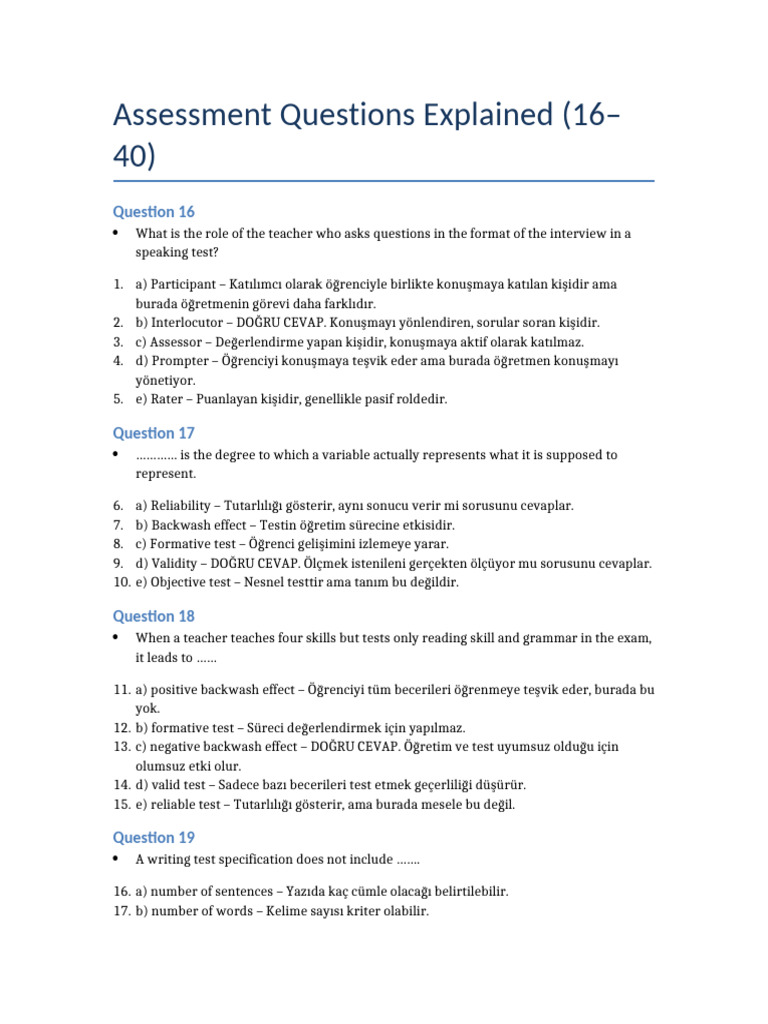Assessment Questions 16 To 20 | PDF