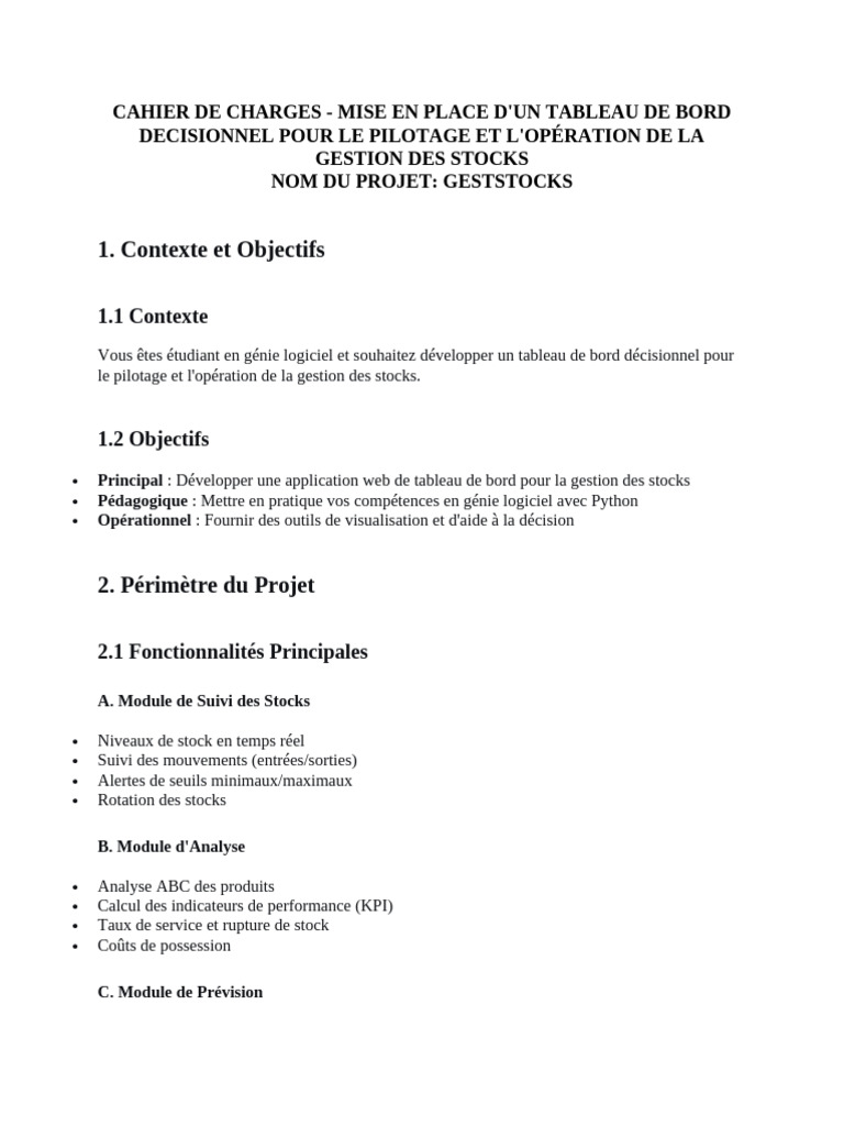 Tableau de Bord pour Gestion des Stocks | PDF | Inventaire | Python ...
