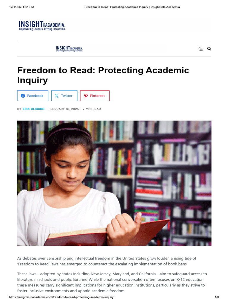Freedom To Read - Protecting Academic Inquiry - Insight Into Academia ...