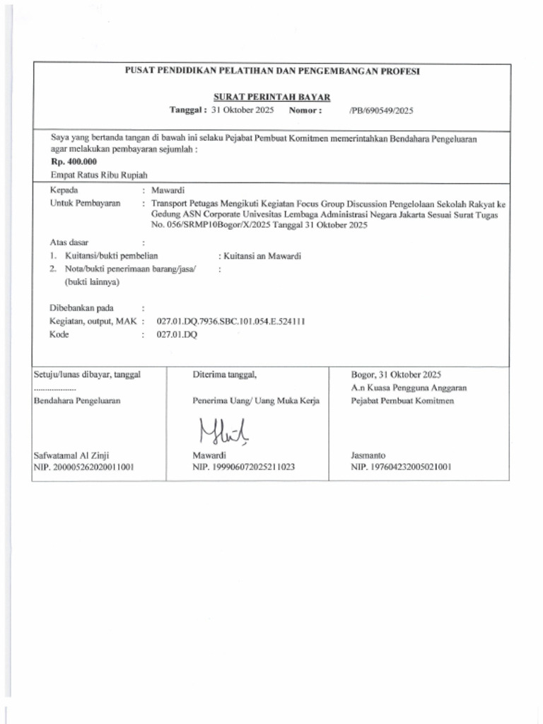 SPJ Perjadin Transpot Rapat | PDF