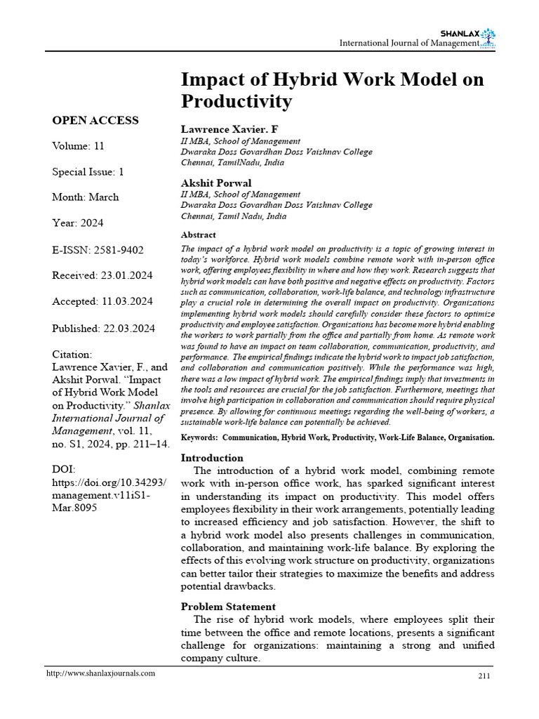 Hybrid Work Model's Impact on Productivity | PDF | Employment | Business