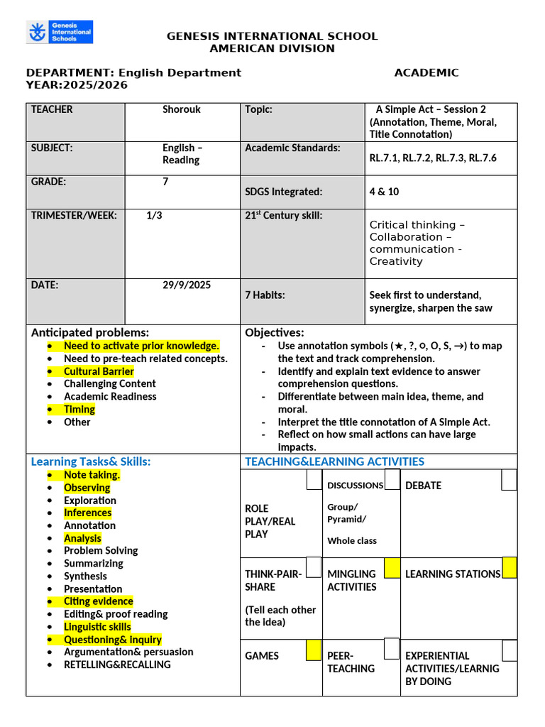 A Simple Act – Session 2 (Annotation, Theme, Moral, Title Connotation ...