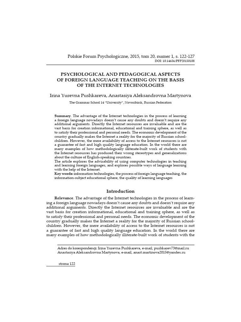 Internet Technologies in Language Learning | PDF | Foreign Language ...