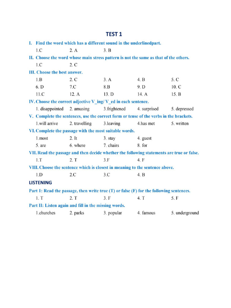 Key Test1 - Part D | PDF