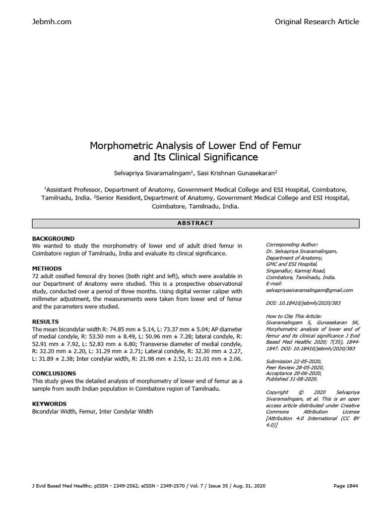 Morphometric Analysis of Lower End of Femur and Its Clinical ...