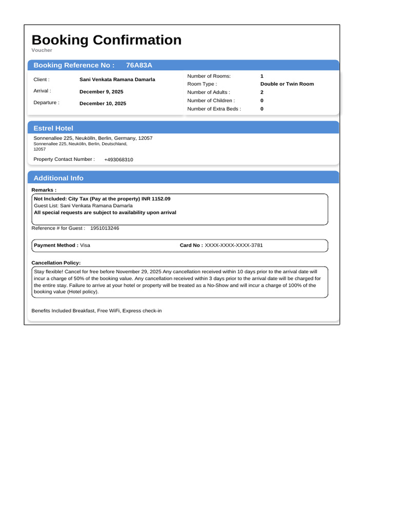 9th Confirmation for Booking ID # 1951013246 | PDF