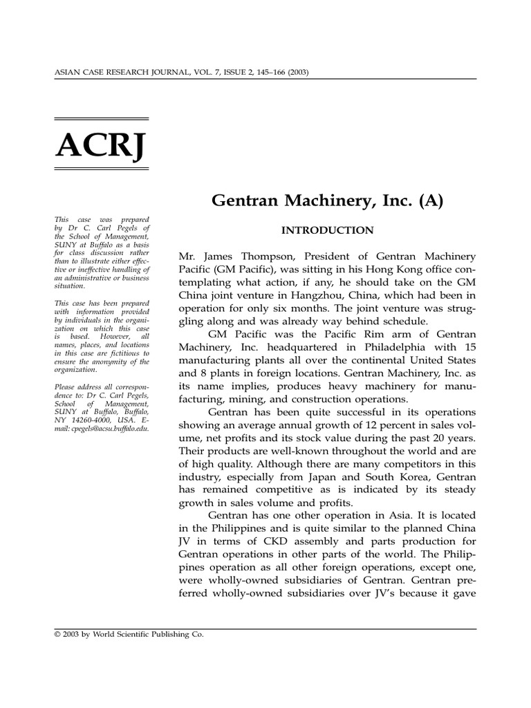 Gentran Machinery's China Joint Venture Analysis | PDF | Joint Venture ...
