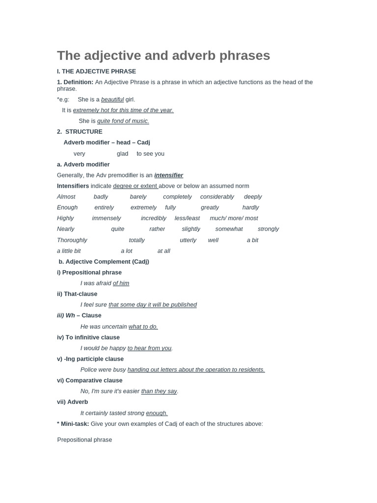 Understanding Adjective and Adverb Phrases | PDF | Adjective | Adverb