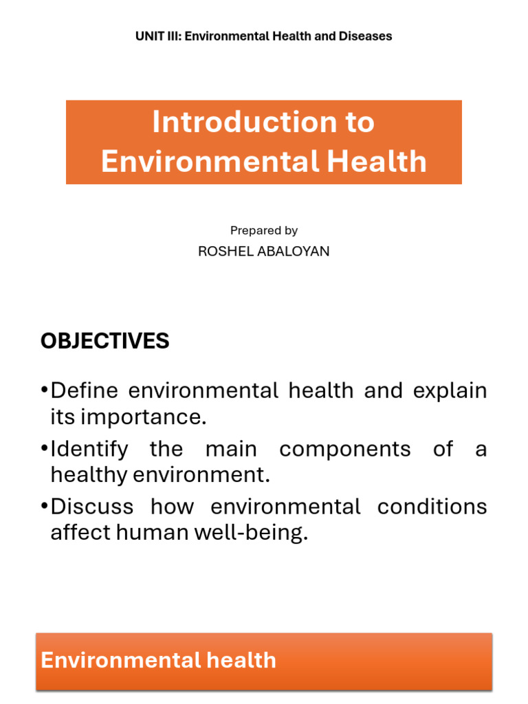 UNIT III Environmental Health and Diseases L1 L2 | PDF | Environmental ...