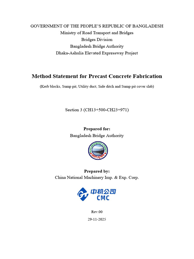 Precast Concrete Method Statement for Expressway | PDF | Concrete ...