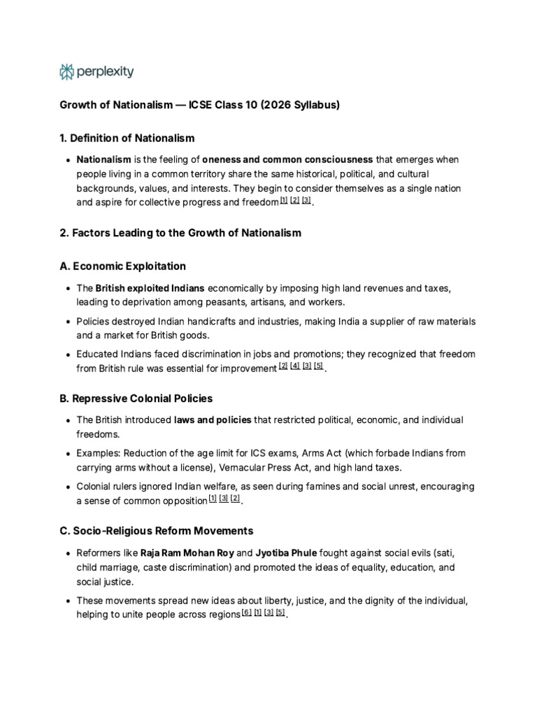 Growth of Nationalism - ICSE Class 10 (2026 Syllab | PDF | Nationalism ...