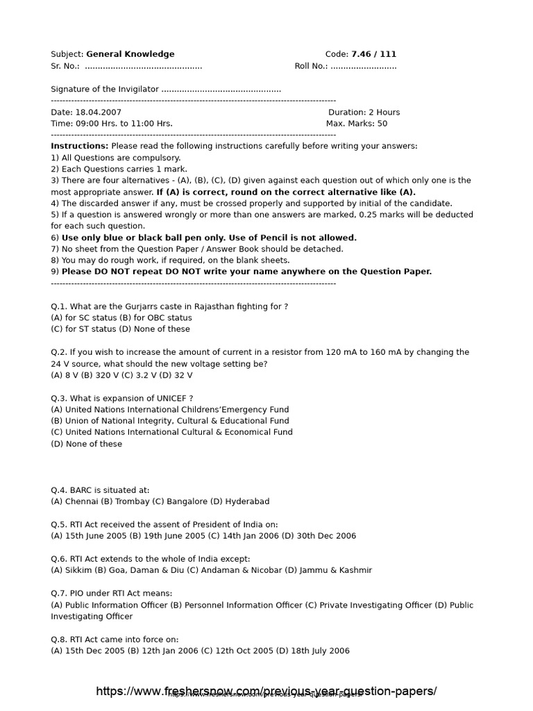 General Knowledge Exam Questions | PDF | Nature