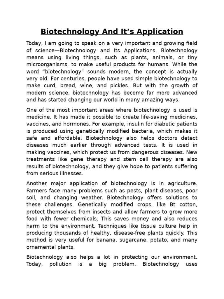 Speech on Biotechnology | PDF | Biotechnology | Genetic Engineering