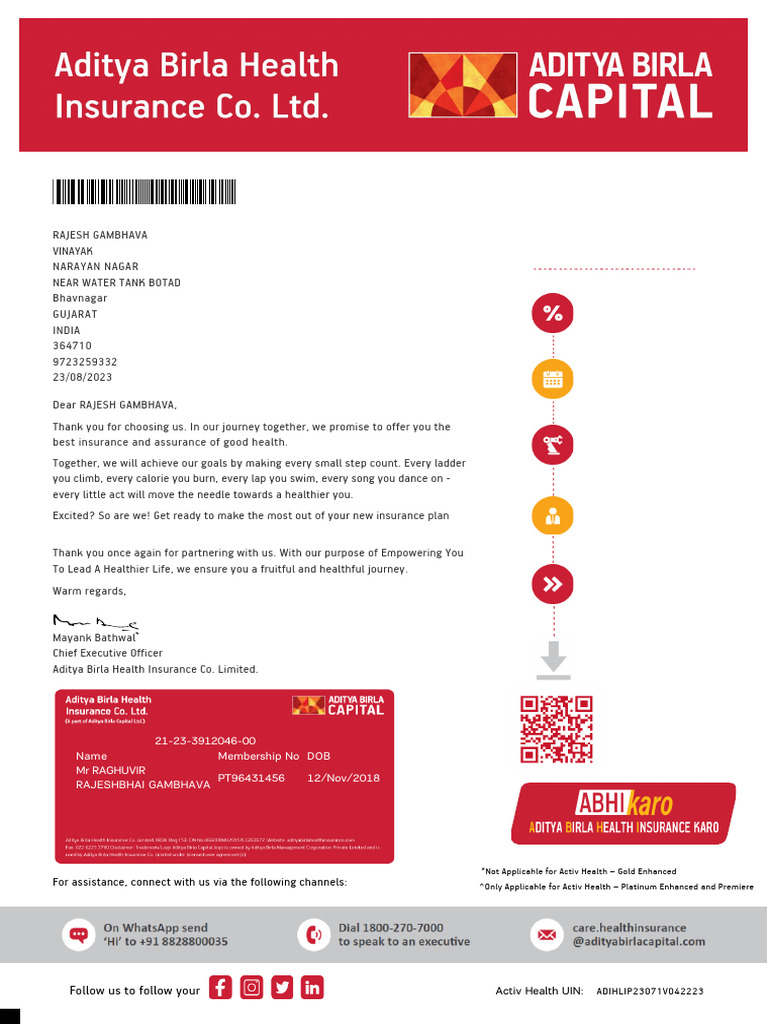 Activ Health Insurance Policy Details | PDF | Insurance | Receipt