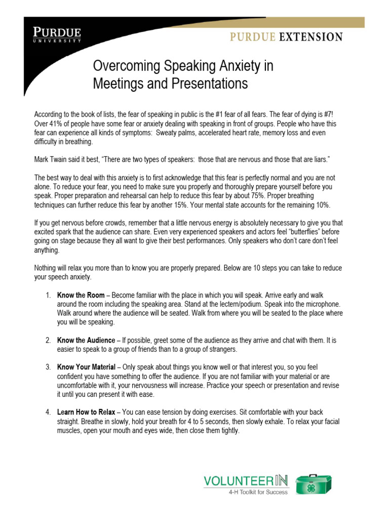 Overcoming Public Speaking Anxiety Tips | PDF | Fear | Anxiety
