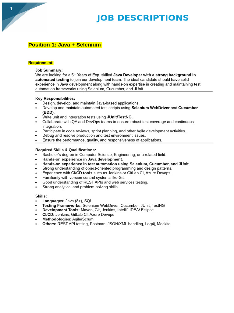 Java Developer with Selenium Expertise | PDF