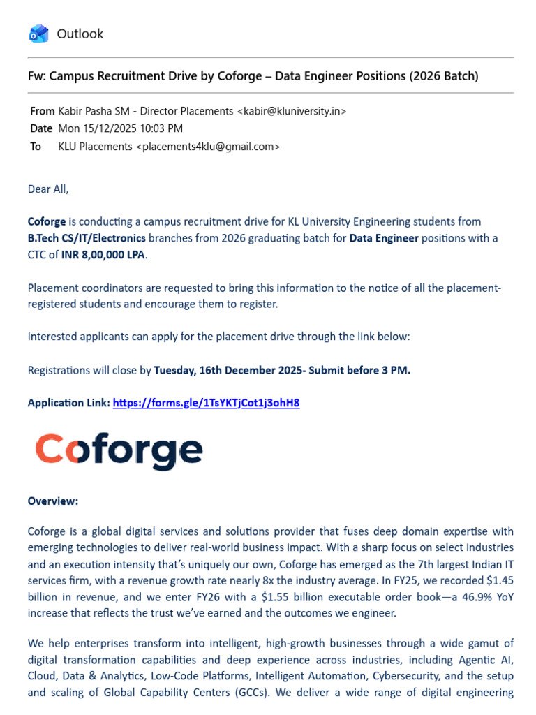 Coforge Data Engineer Recruitment 2026 | PDF | Computing