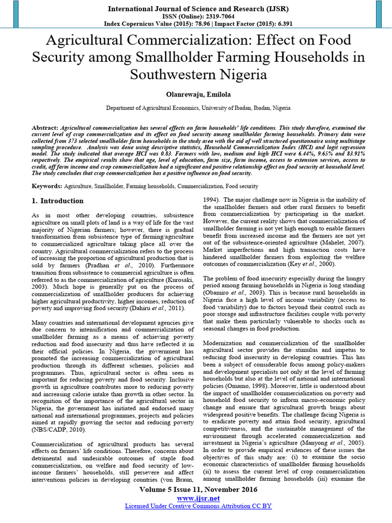 Impact of Crop Commercialization on Food Security | PDF | Smallholding ...