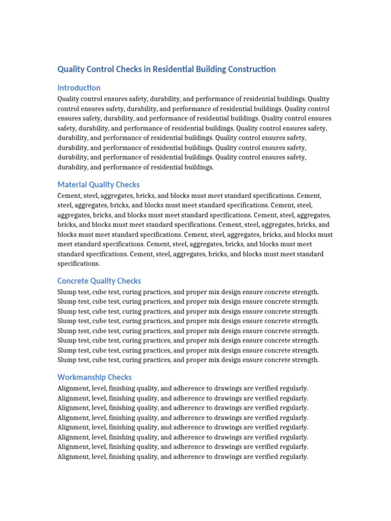 Quality Control in Residential Construction | PDF | Concrete ...