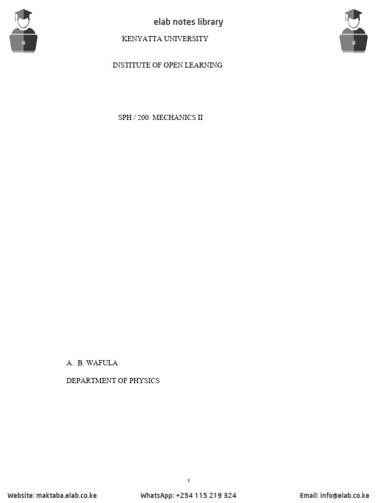 SPH 200 Mechanics II Notes | PDF | Rotation Around A Fixed Axis | Mechanics
