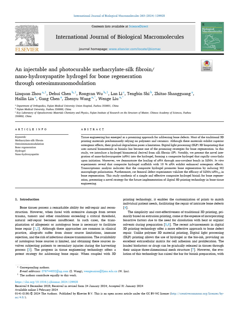 Injectable Hydrogel for Bone Regeneration | PDF | Tissue Engineering ...