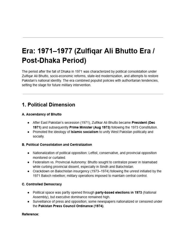 Bhutto Era: Politics, Economy, and Reforms | PDF | Zulfikar Ali Bhutto ...