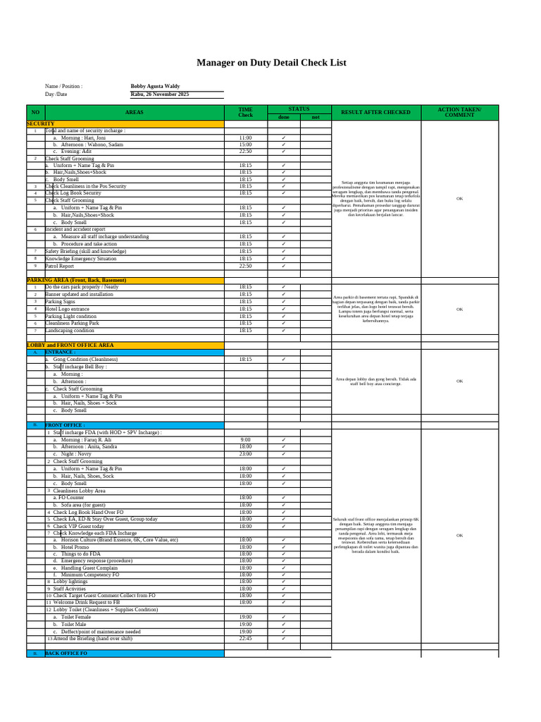 Checklist Mod 26 Nov 2025 | PDF | Housekeeping