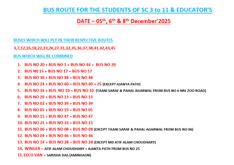 Student Bus Routes for December 2025 | PDF