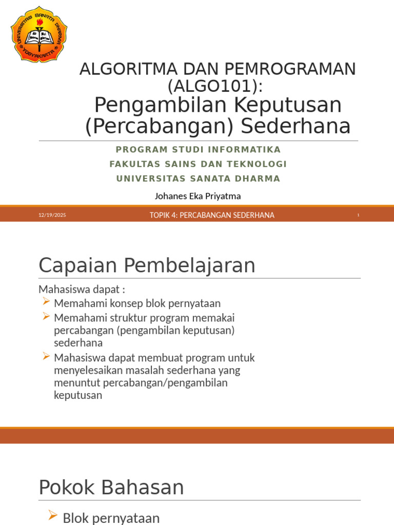 Pemrograman Percabangan Sederhana Java | PDF