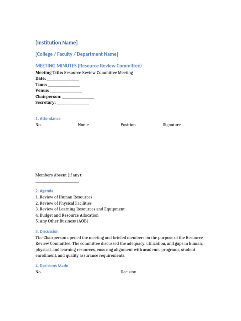 Resource Review Committee Meeting Minutes | PDF