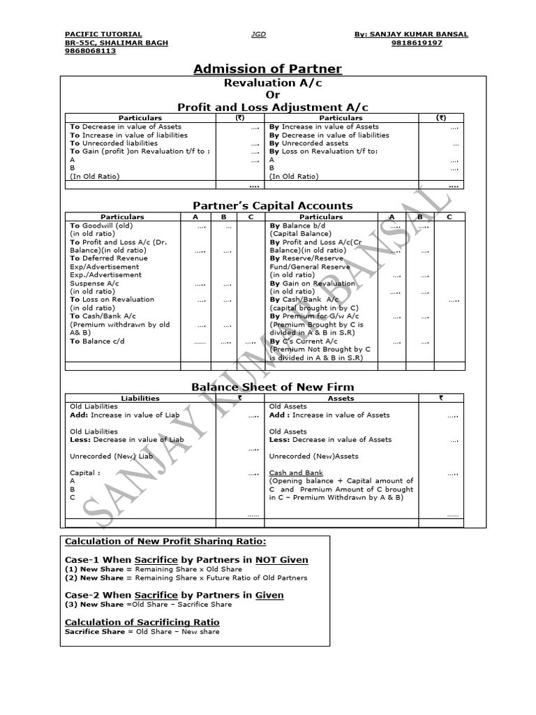 Partner Admission and Revaluation Accounting | PDF | Goodwill ...