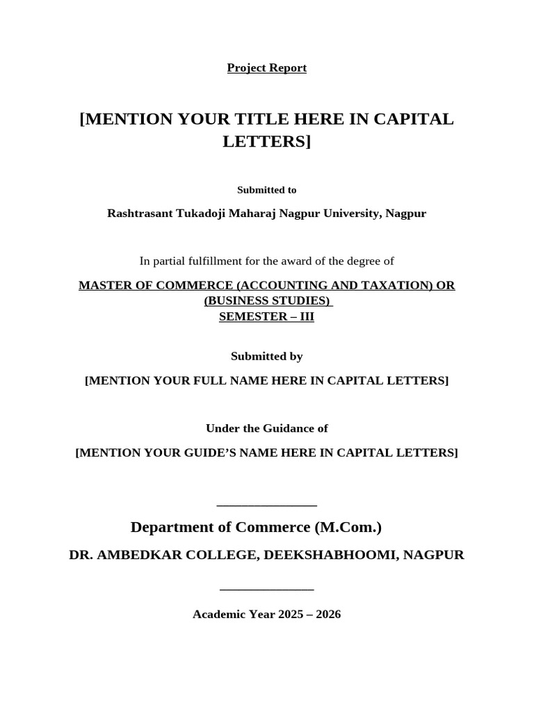 MCOM Project Report on Accounting Taxation | PDF