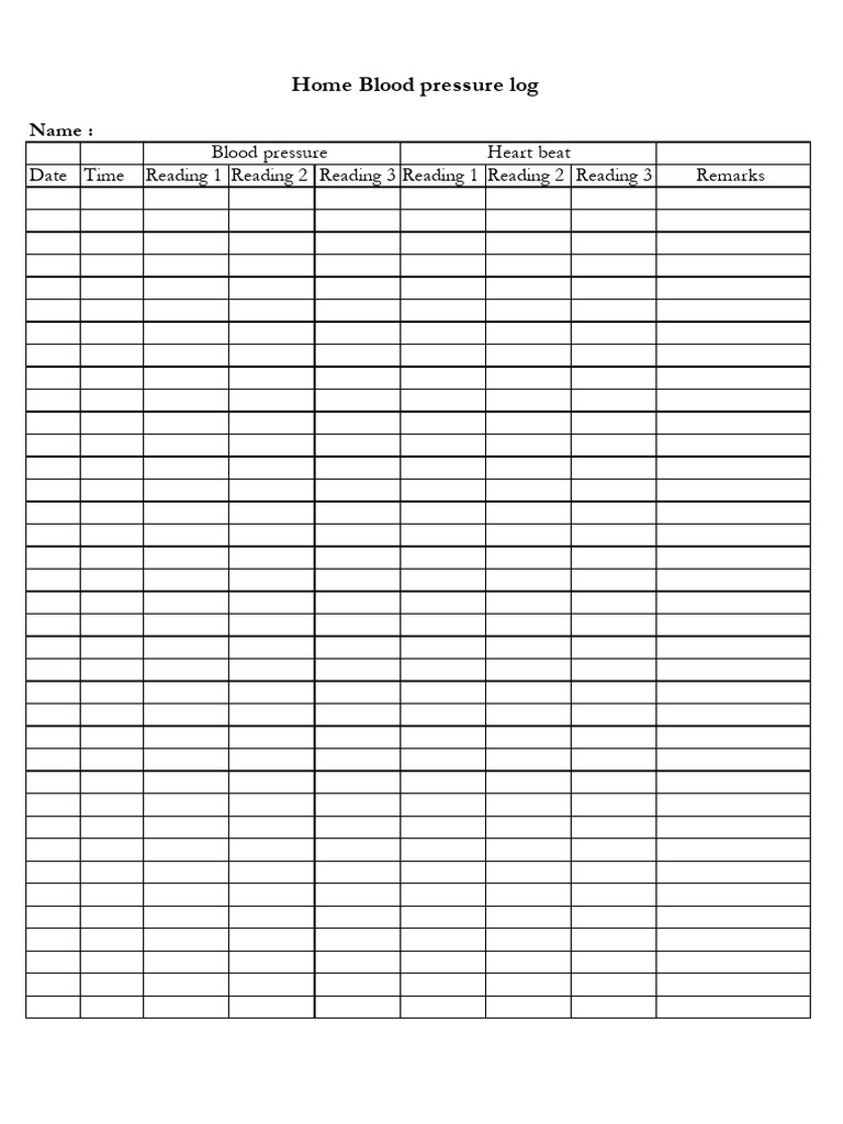 Home Blood Pressure Log Template | PDF