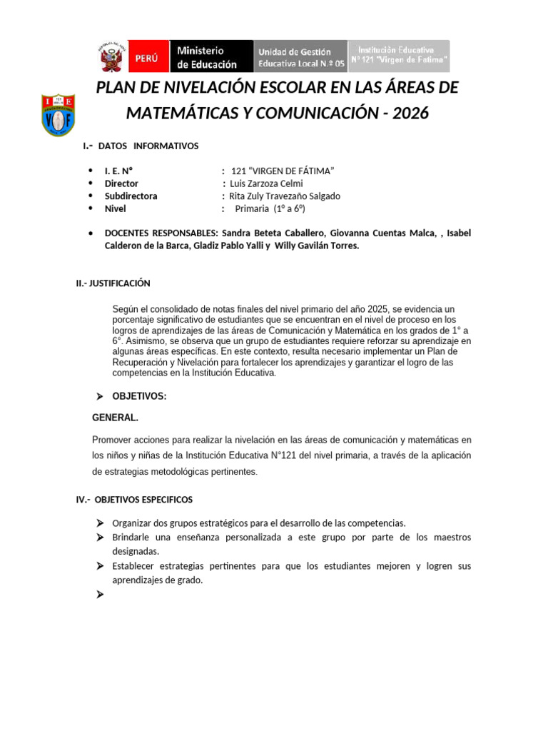 Plan de Nivelación Primaria 2026 | PDF | Enseñando | Aprendizaje