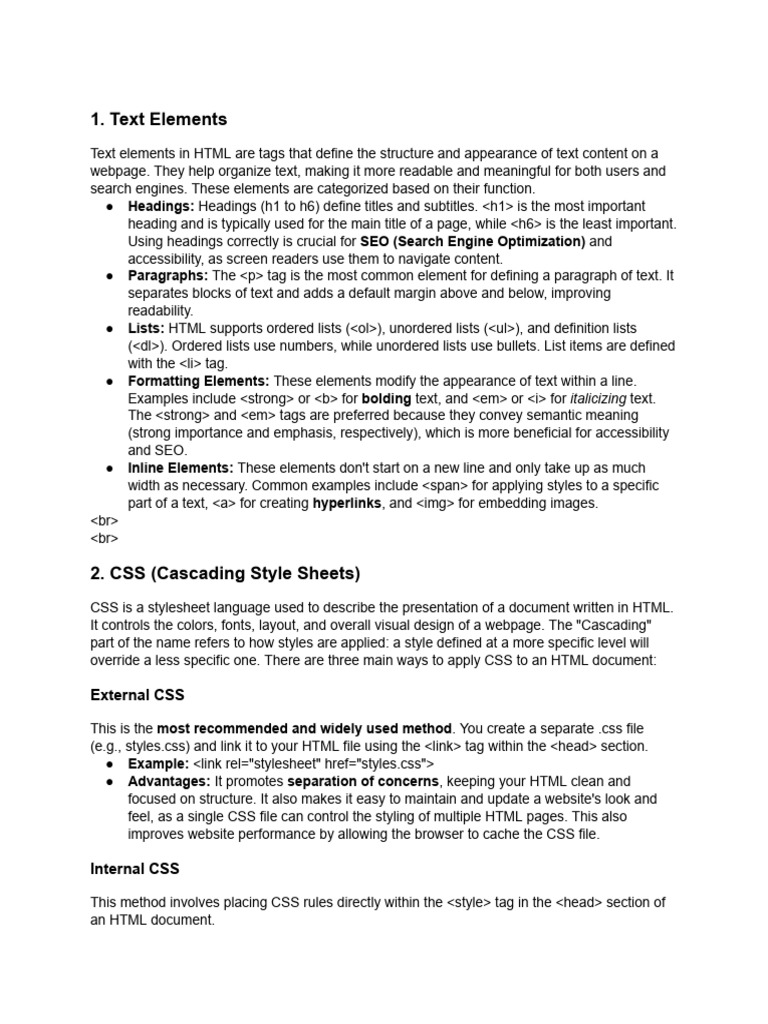 HTML Text Elements and CSS Basics | PDF | Html Element | Html