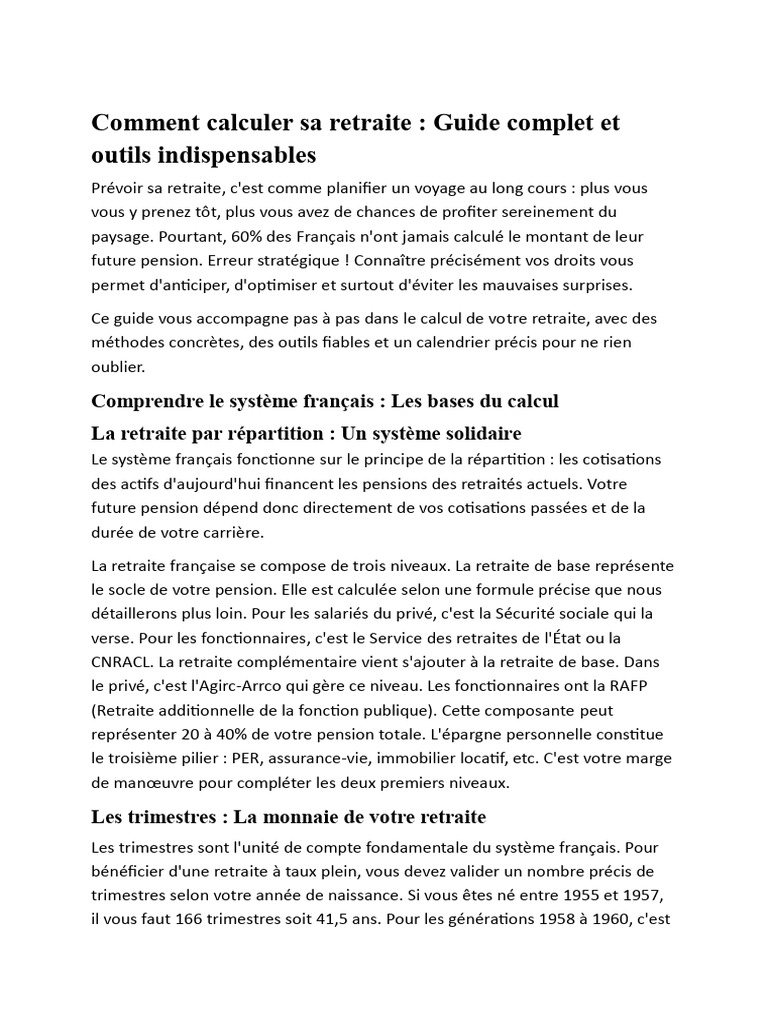 Calculer sa retraite : Guide pratique complet | PDF | Retraite | Économie